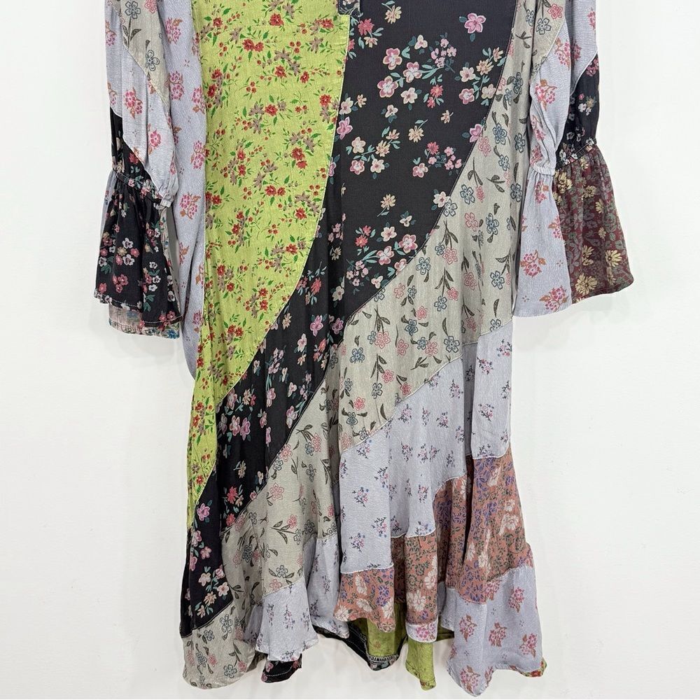 Young Threads Earth Tone Complimentary Asymetrical Floral Patchwork Ruffle Dress - Picture 6 of 16